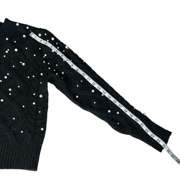 ASTR The Label Crew Neck Black Faux Pearls Knit Sweater Long Sleeve Size Small - Picture 10 of 12